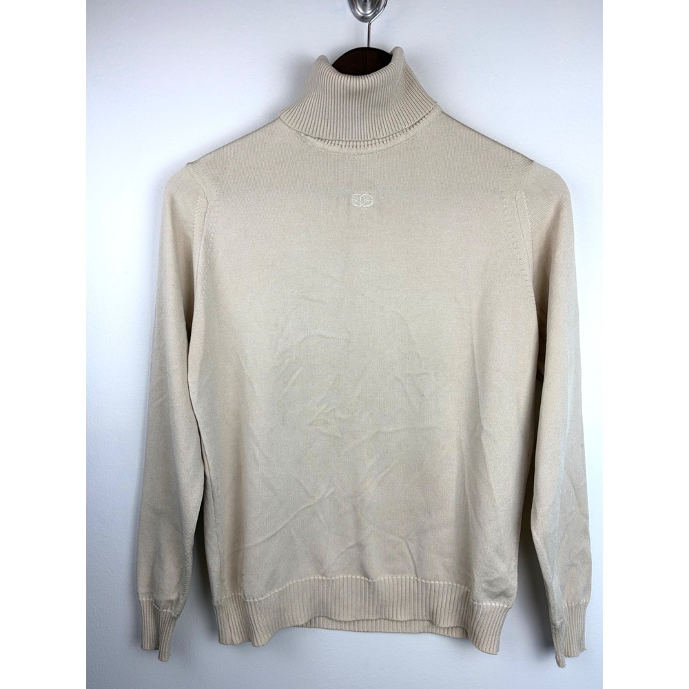 Givenchy Sport Turtleneck Sweater 38 Cream Vintage Back Zip Embroidered Logo